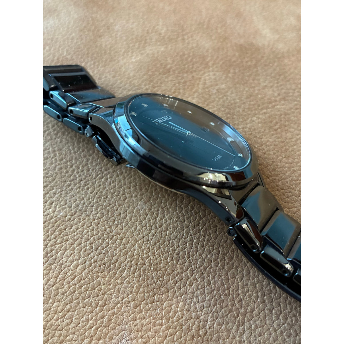 Seiko Solar V157-0AS0 Black Diamond Marker Men’s Watch Date 206422