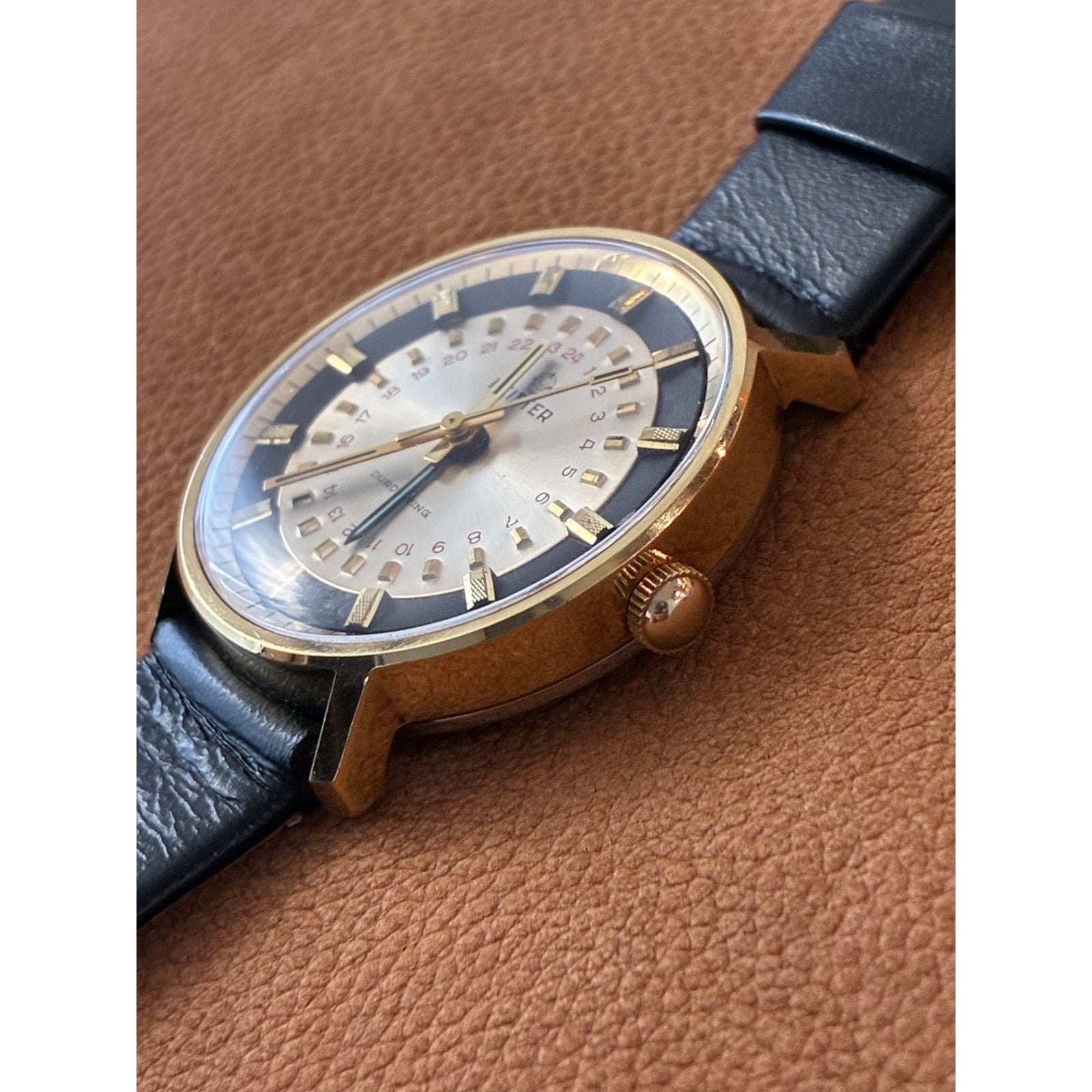 Vintage Reister Swiss Manual Wind 24 Hour Display Gold Tone Men’s Watch Rare