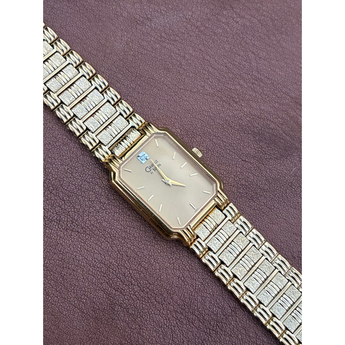 Vintage Caravelle by Bulova Gold Tone Tank Style Quartz Dress Watch
