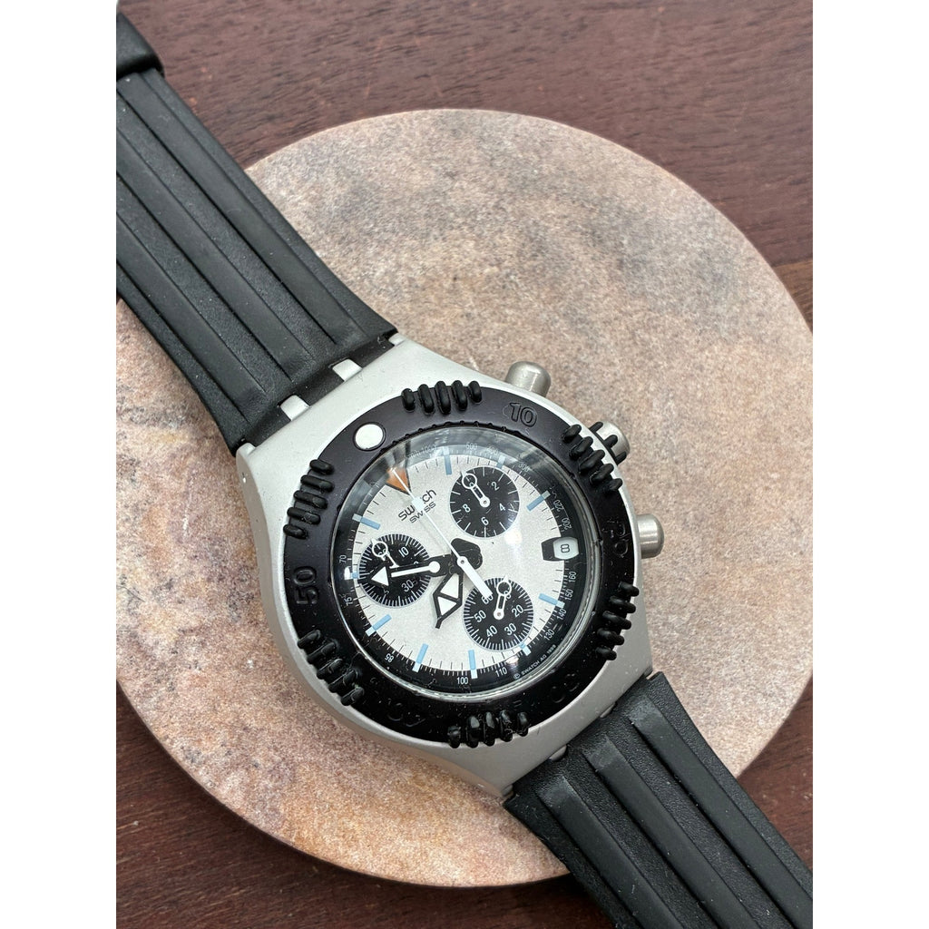 Vintage Swatch Irony Scuba 200 Chronograph Aluminum Swiss Watch 1999