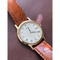 Vintage Seiko 7N39 Quartz Roman Numeral Blue Hands Gold Tone Mens Watch