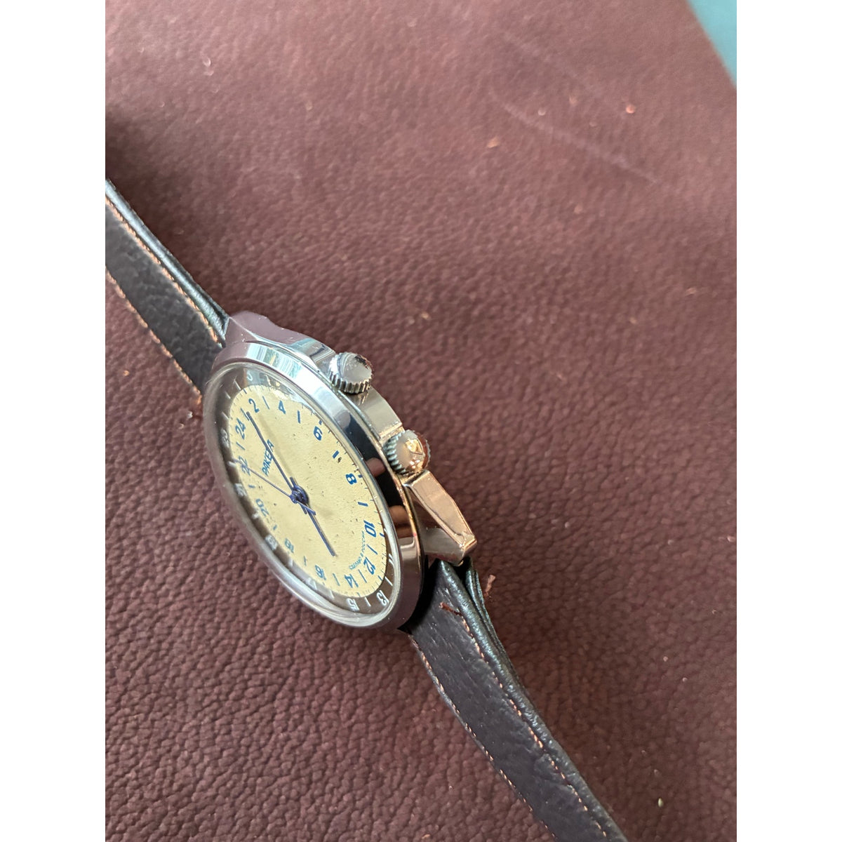 Vintage Raketa 24 Hour Russian Mechanical Watch Rotating Bezel Cream Dial