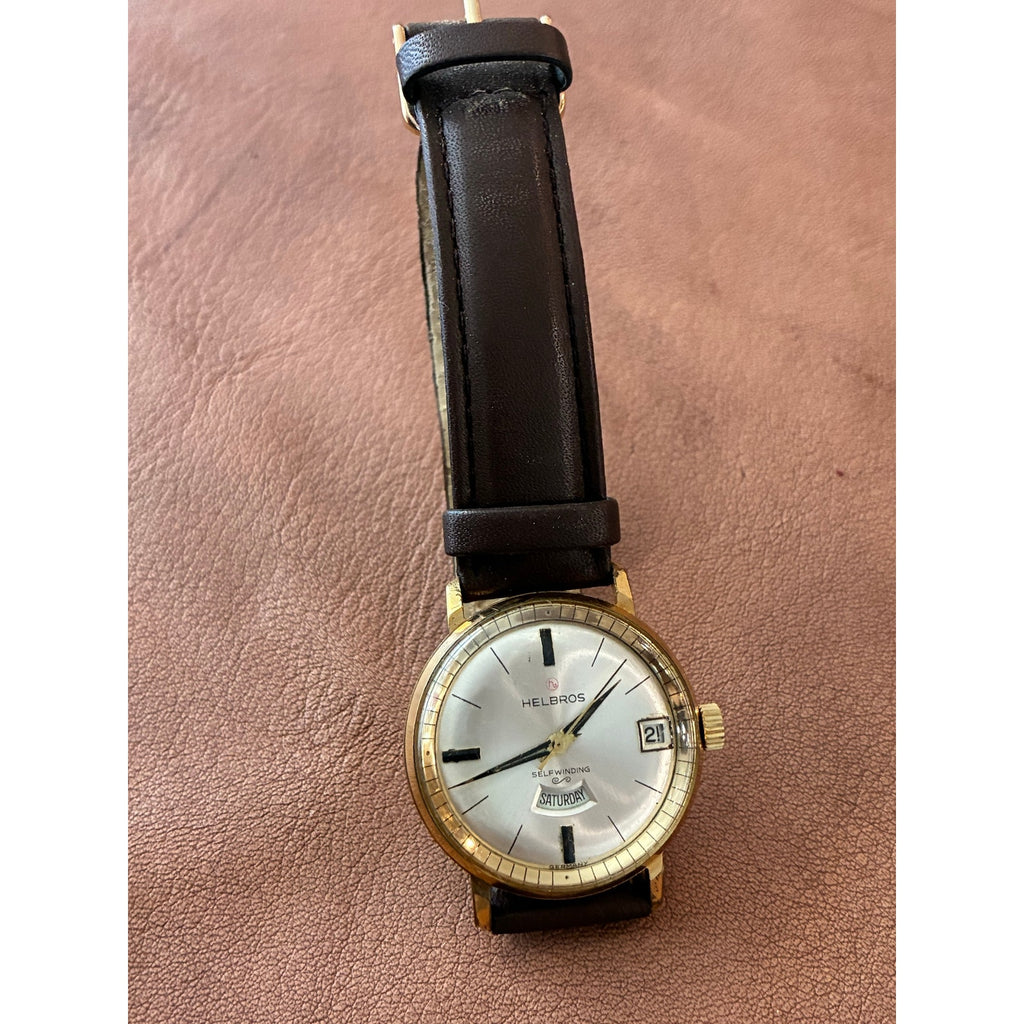 Vintage Helbros Selfwinding Automatic Day Date Gold Tone Men’s Watch Germany
