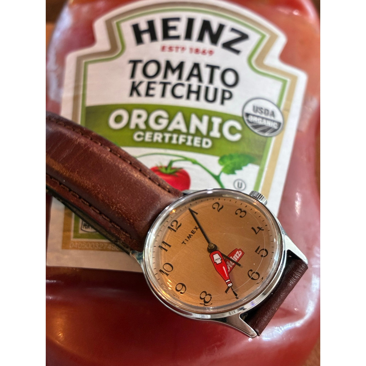 Vintage 1981 Timex Heinz Ketchup Mystery Dial Watch – Floating Bottle Seconds
