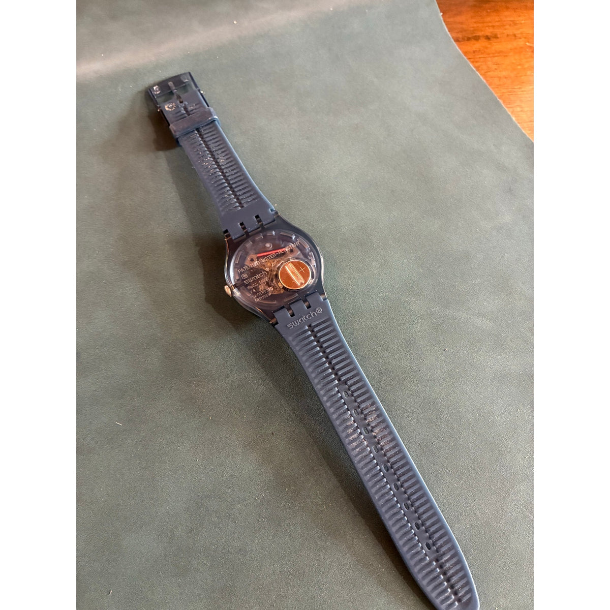 Vintage Swatch Swiss V8 Day Date Purple Green Transparent Quartz Watch