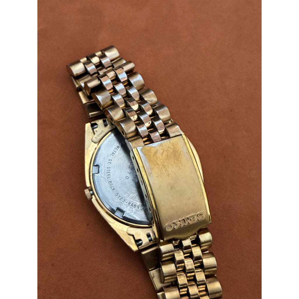 Vintage Seiko SQ 5Y23-8A69 Gold Tone Quartz Day Date Watch