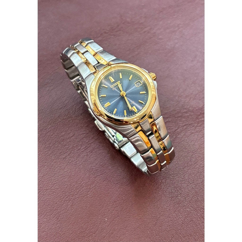 Citizen Eco-Drive Women’s Watch Blue Sunburst Dial Two-Tone Date Japan