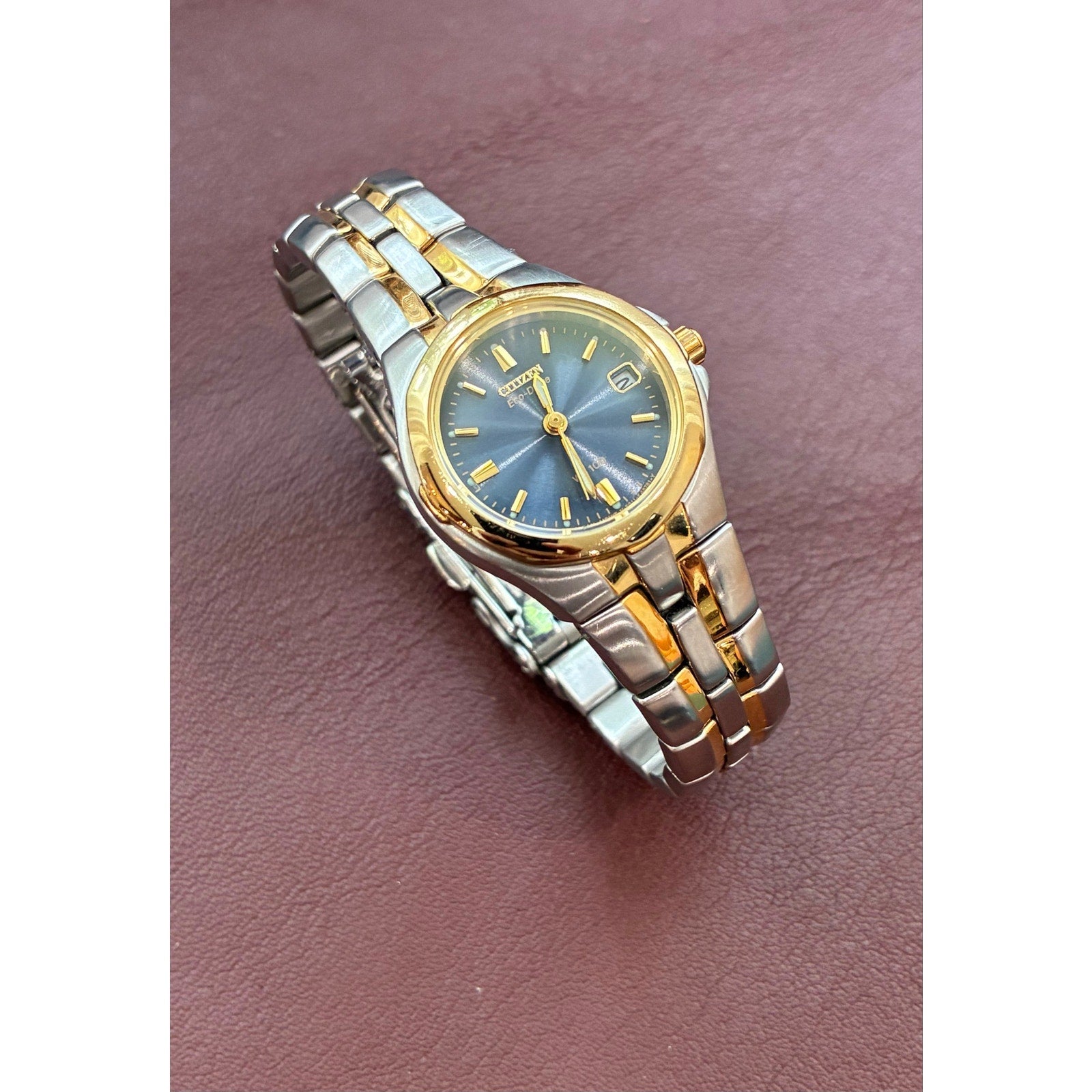 Citizen Eco-Drive Women’s Watch Blue Sunburst Dial Two-Tone Date Japan